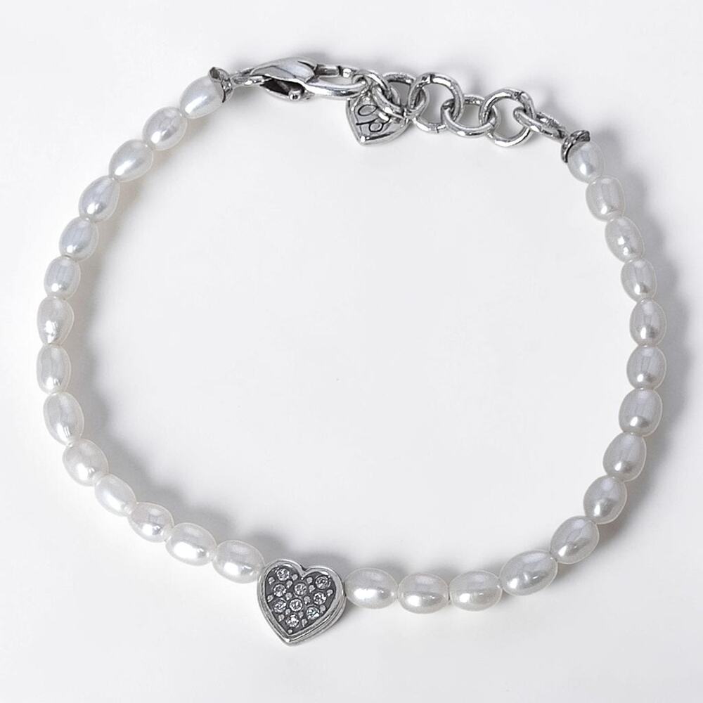 Brighton Meridian Zenith Heart Pearl Bracelet Silver Plated 7-8" Adjustable - Picture 2 of 6